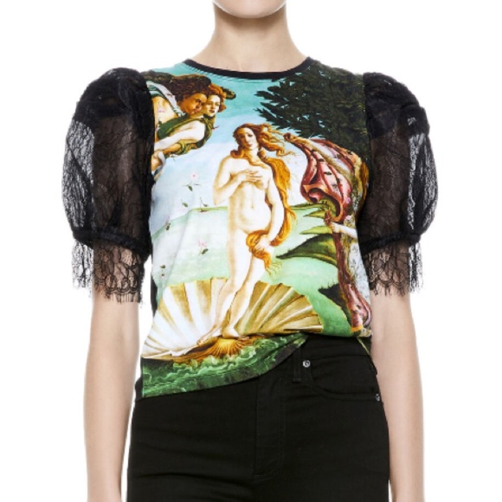 Alice and Olivia birth of Venus Posey lace puff sleeve top XS - Picture 4 of 6